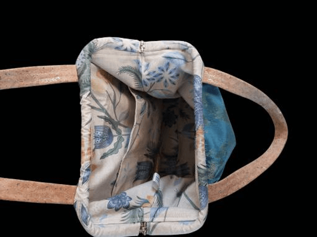 Gladstone Bag with Blue Fabric and Faux Leather