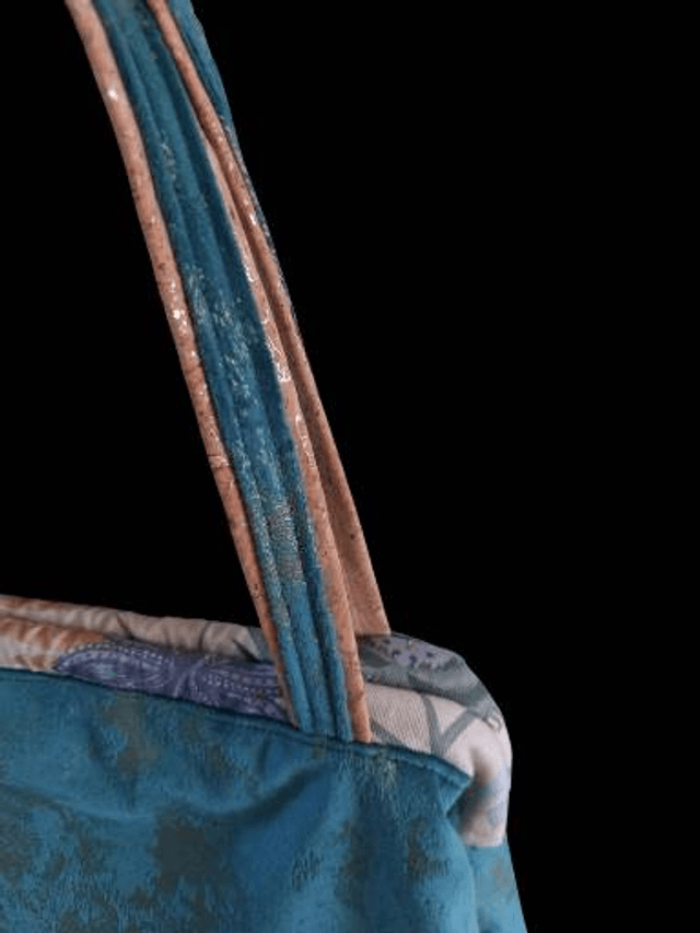 Gladstone Bag with Blue Fabric and Faux Leather
