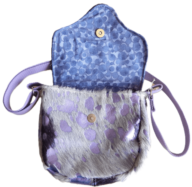 Blue Leather Shoulder Bag with Hair