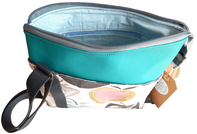 Aqua Faux Leather and Fabric Shoulder bag