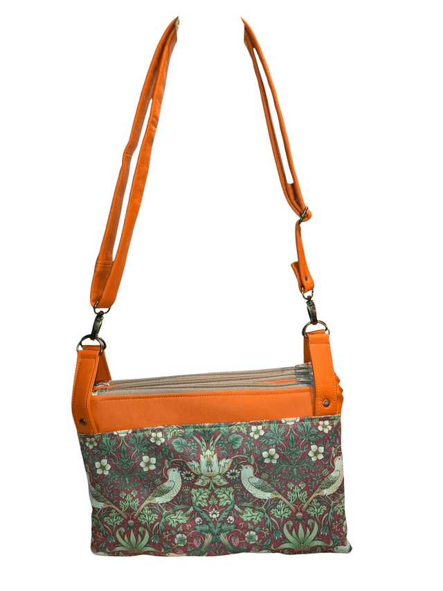 William Morris fabric and Vinyl 3 compartment shoulder bag